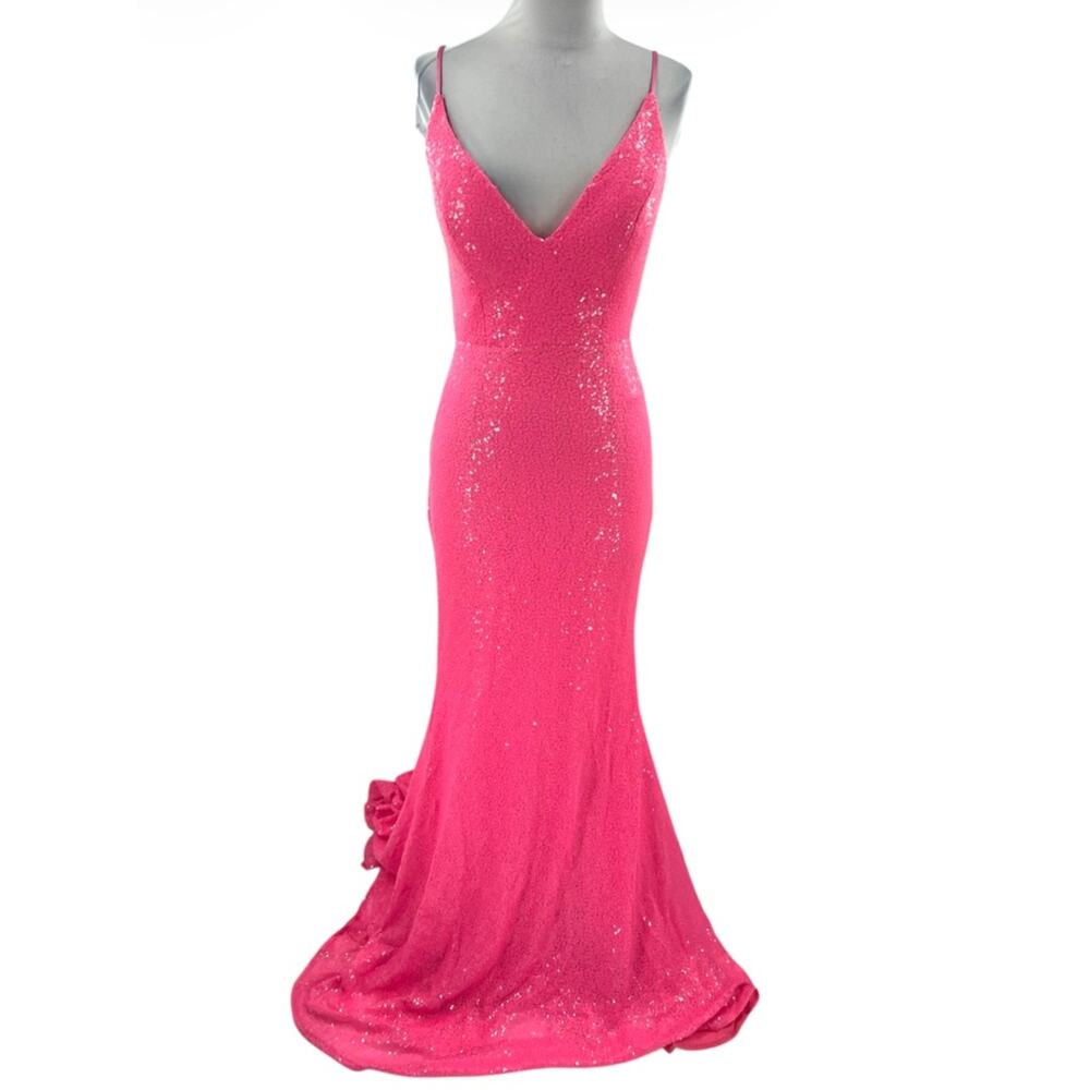 Portia & Scarlett hot pink sequin gown sz 4 - Picture 4 of 10